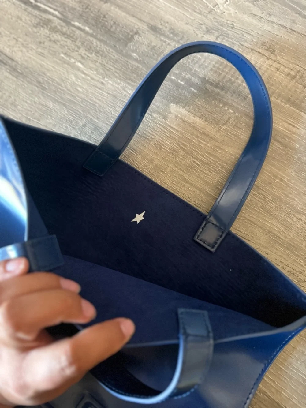 Mugler Deep Blue Leather Embossed Logo Tote